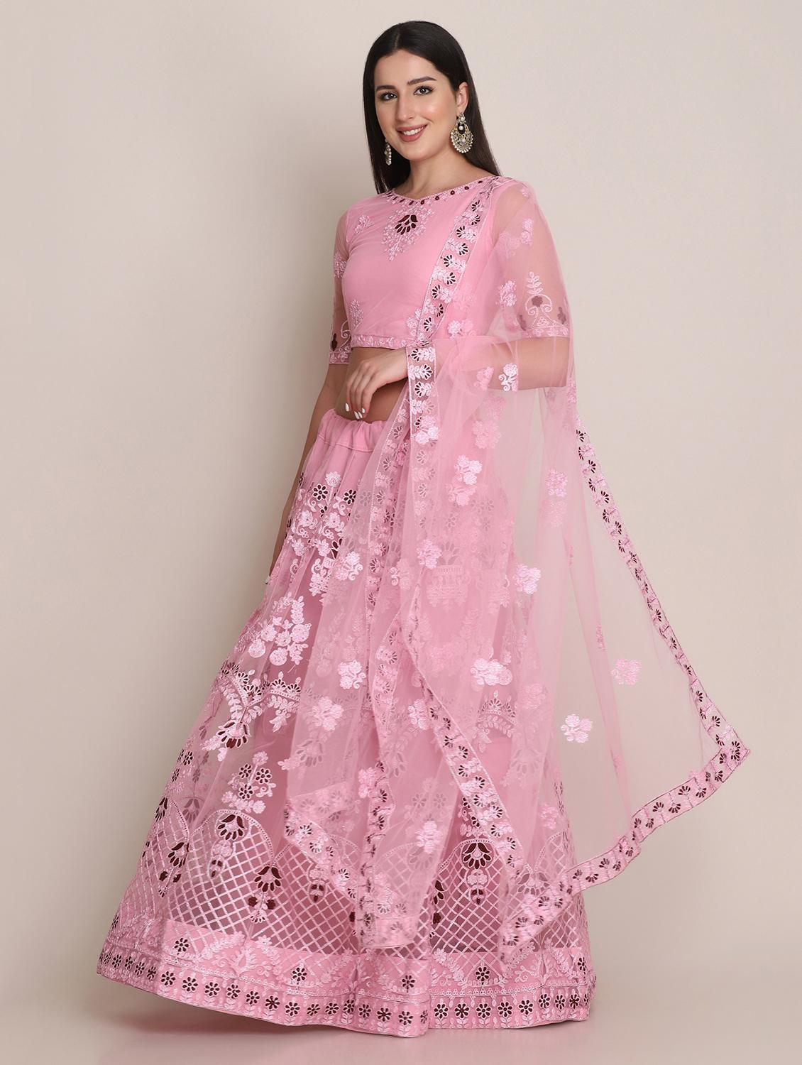 pink silk flared lehenga - 18346656 - Zoom Image - 2