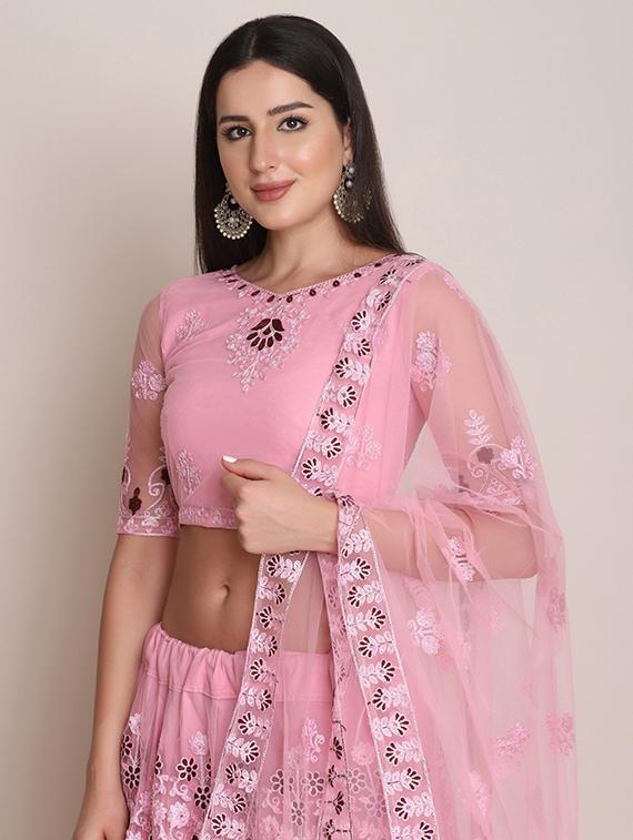 pink silk flared lehenga - 18346656 - Zoom Image - 4