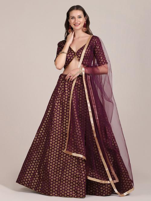 purple satin flared lehenga - 18346657 - Standard Image - 1