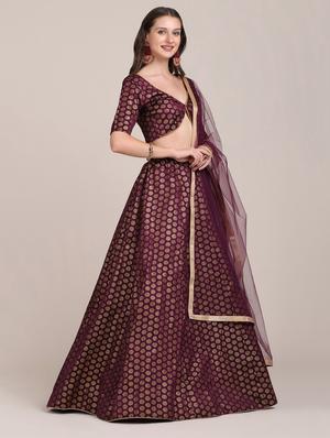 purple satin flared lehenga - 18346657 - Standard Image - 2