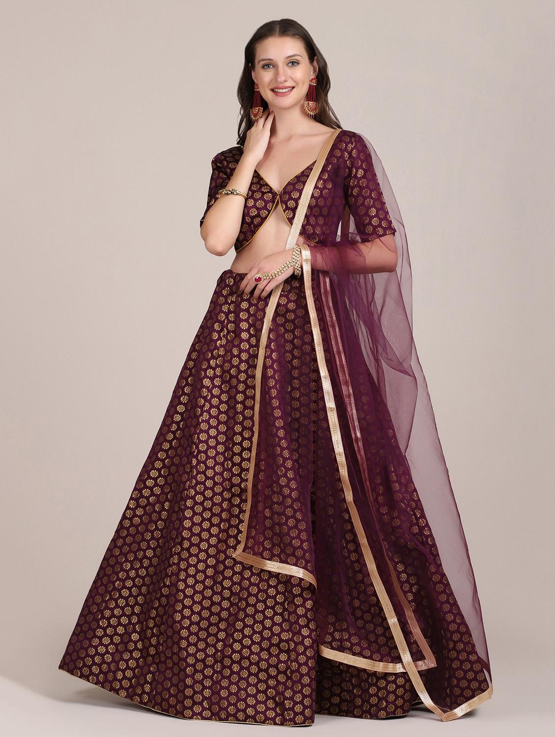 purple satin flared lehenga - 18346657 - Zoom Image - 1