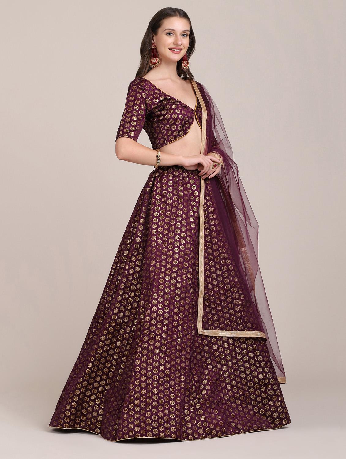 purple satin flared lehenga - 18346657 - Zoom Image - 2