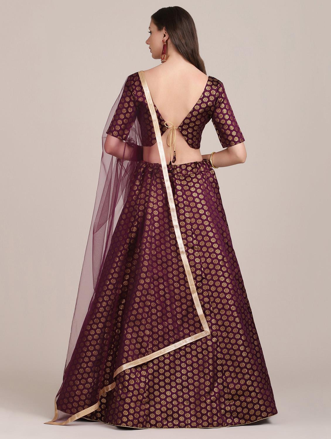 purple satin flared lehenga - 18346657 - Zoom Image - 3
