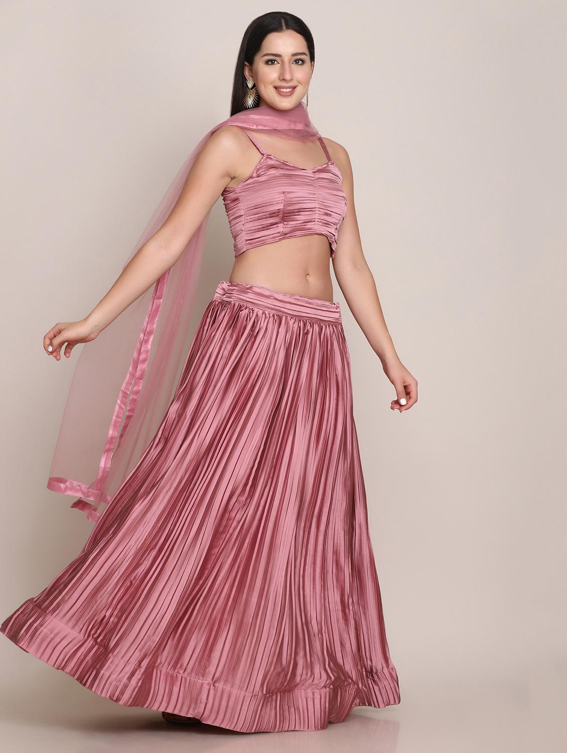 pink silk flared lehenga - 18346658 - Zoom Image - 2