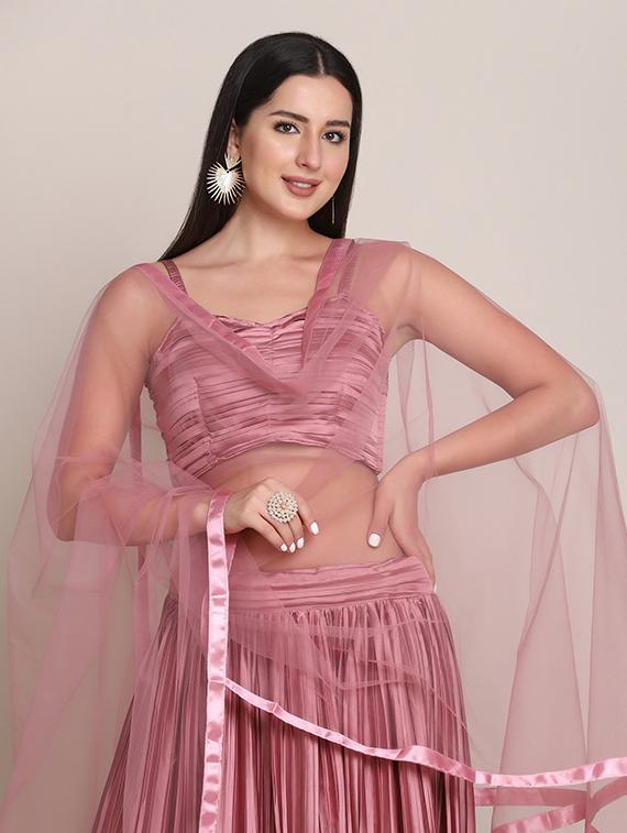 pink silk flared lehenga - 18346658 - Zoom Image - 4