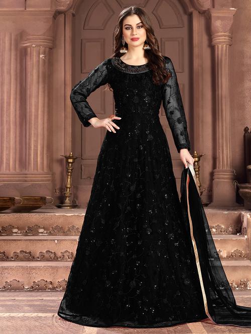 embroidered semi-stitched anarkali suit set - 18346739 - Standard Image - 1