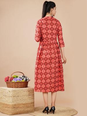 mandarin neck printed a-line dress - 18346872 - Standard Image - 3