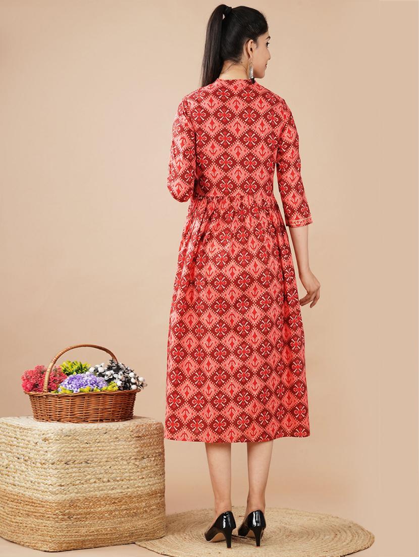 mandarin neck printed a-line dress - 18346872 - Zoom Image - 3