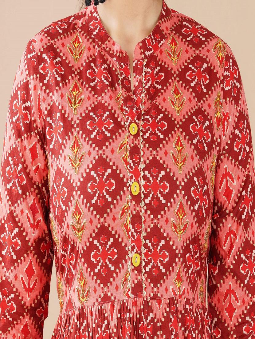 mandarin neck printed a-line dress - 18346872 - Zoom Image - 4