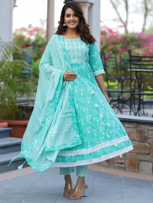 cotton anarkali suit with pant & - 18346995 - Standard Image - 1