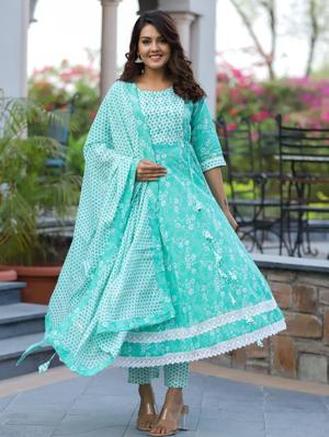 cotton anarkali suit with pant & - 18346995 - Standard Image - 2
