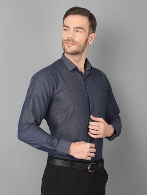 navy blue solid formal shirt - 18347272 - Standard Image - 2