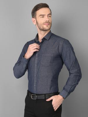navy blue solid formal shirt - 18347272 - Standard Image - 3
