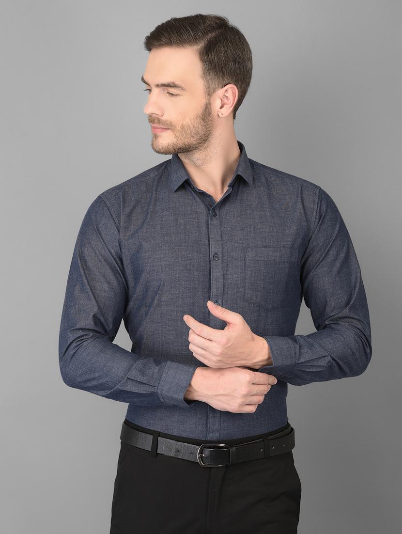 navy blue solid formal shirt - 18347272 - Zoom Image - 1