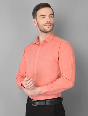 peach solid formal shirt - 18347273 - Standard Image - 3