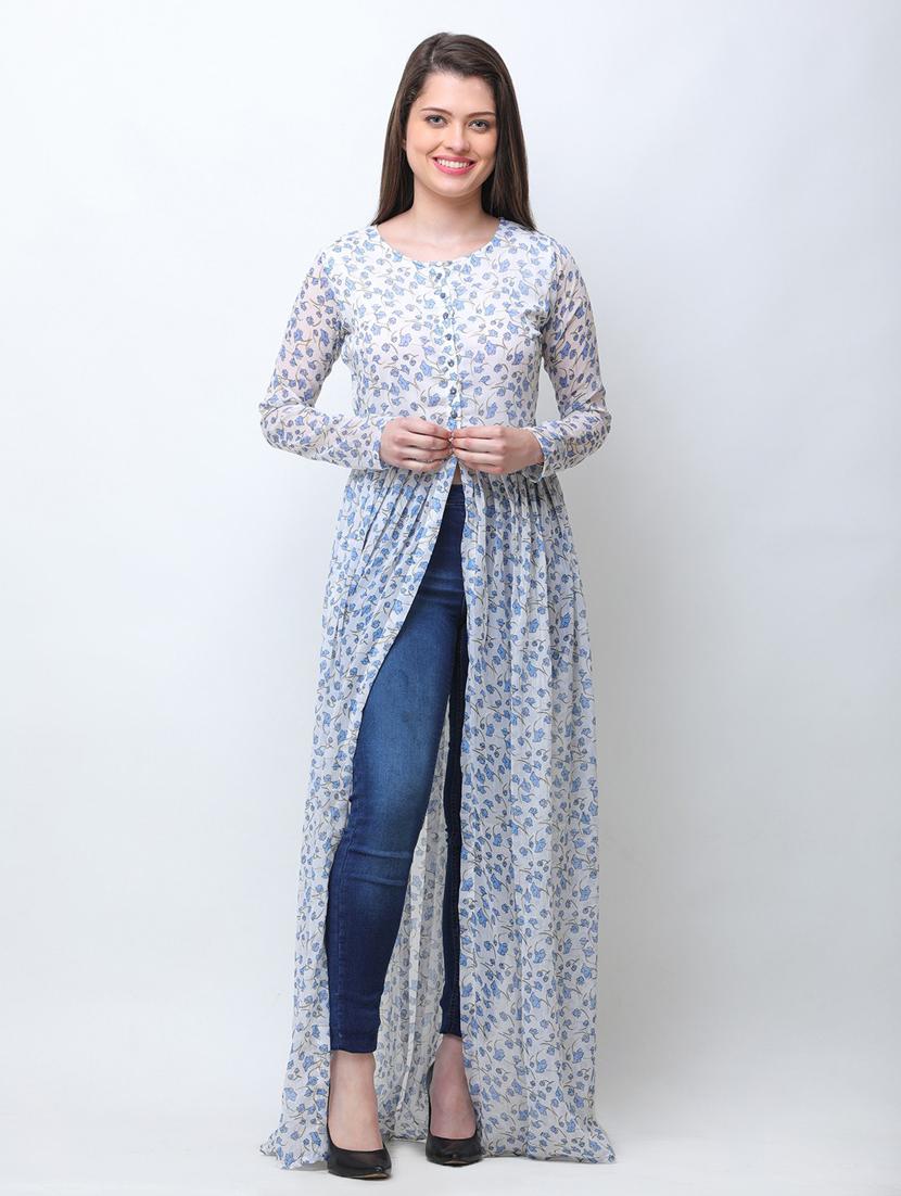 front slit floral maxi tunic - 18347866 - Zoom Image - 1