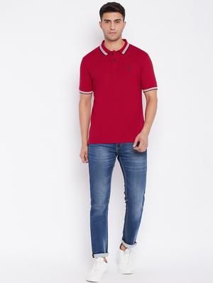 red solid polo t-shirt - 18349085 - Standard Image - 4
