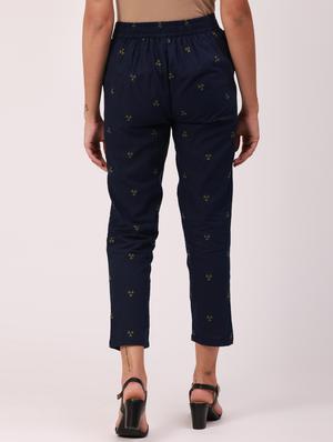 navy blue solid cigarette pants trouser - 18349128 - Standard Image - 4