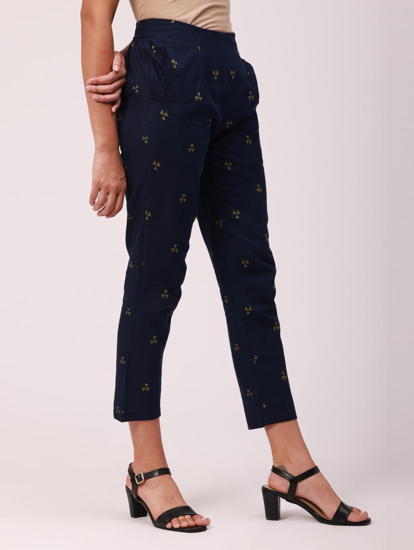 navy blue solid cigarette pants trouser - 18349128 - Zoom Image - 2