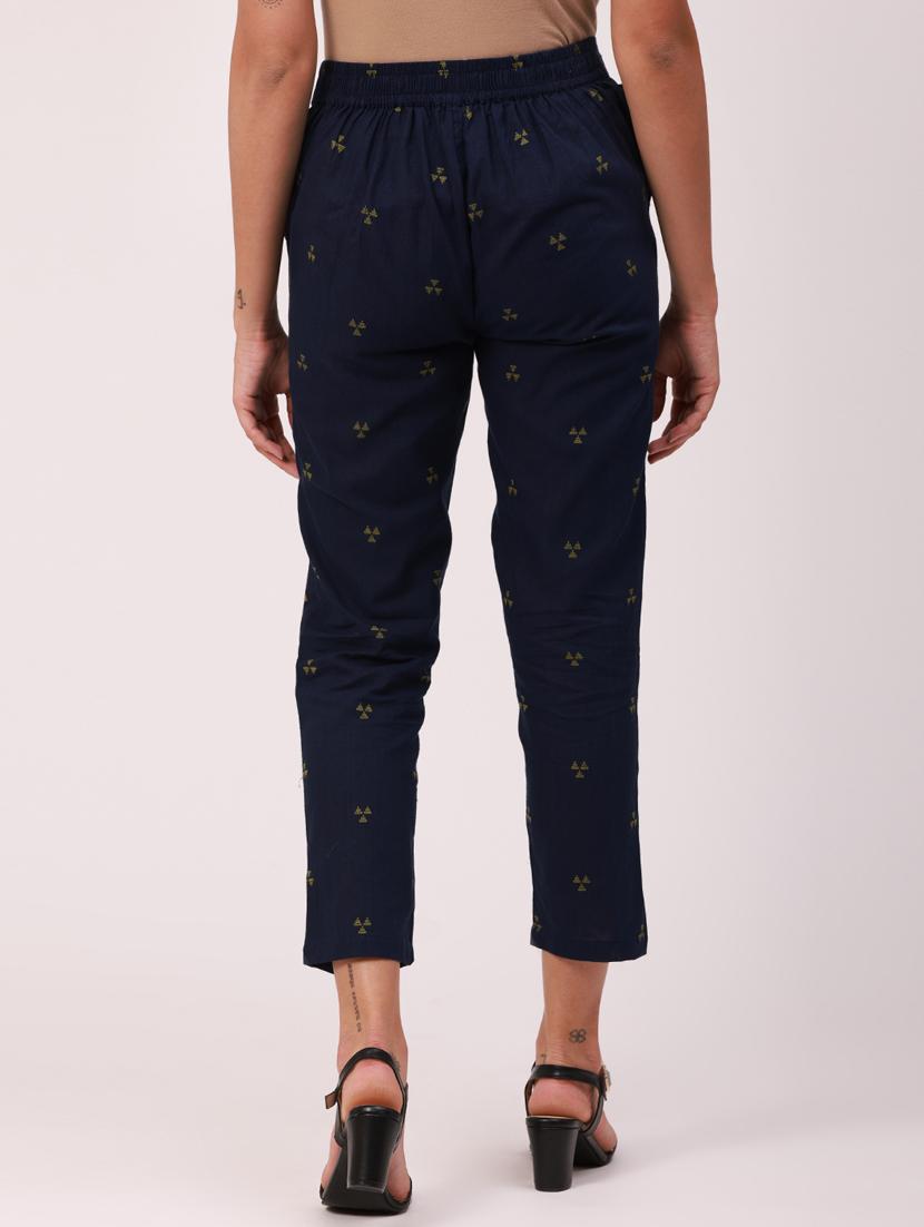 navy blue solid cigarette pants trouser - 18349128 - Zoom Image - 4