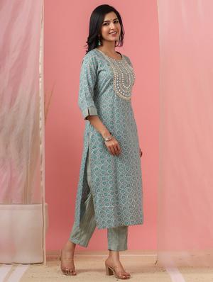 green rayon kurta palazzo set - 18349135 - Standard Image - 2