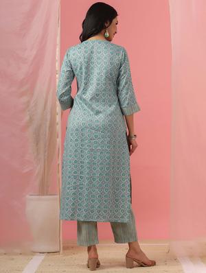 green rayon kurta palazzo set - 18349135 - Standard Image - 3