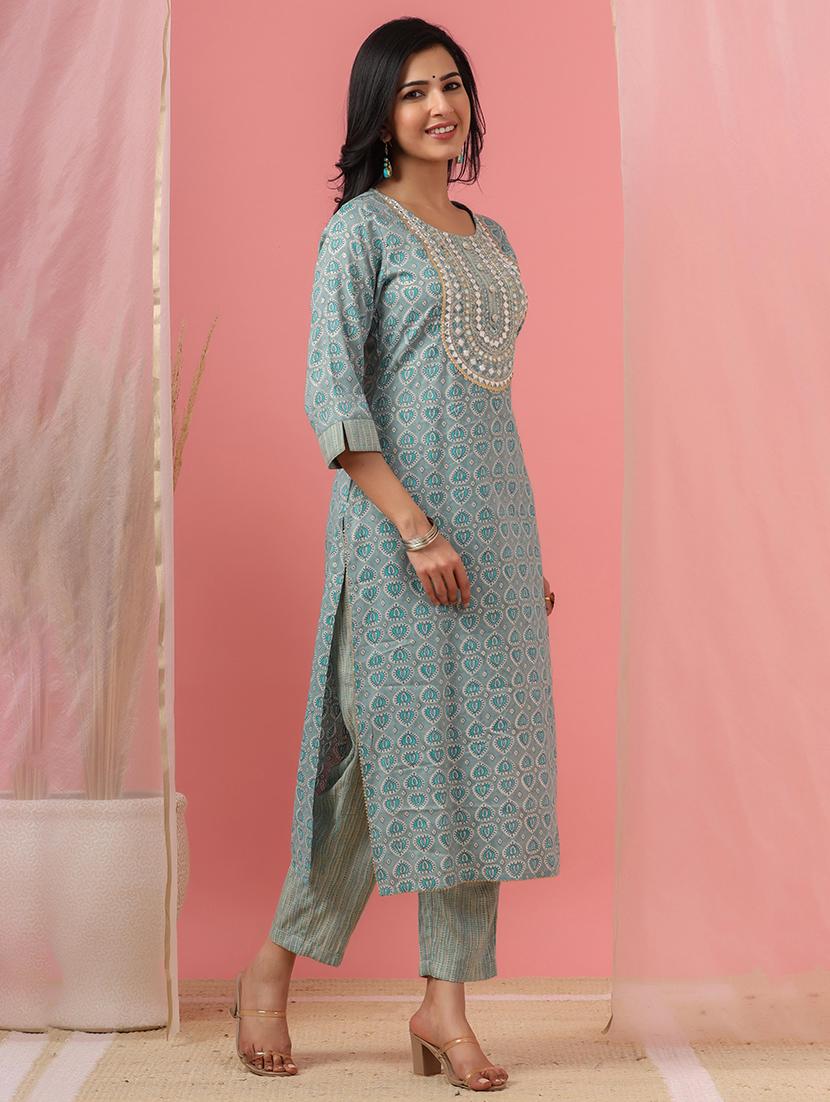 green rayon kurta palazzo set - 18349135 - Zoom Image - 2