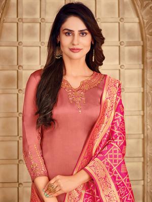 self design semi-stitched suit set - 18349350 - Standard Image - 2