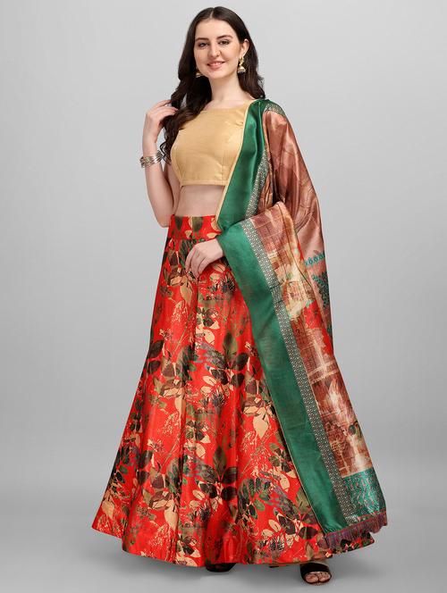 red satin flared lehenga - 18351231 - Standard Image - 1