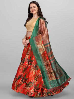 red satin flared lehenga - 18351231 - Standard Image - 2