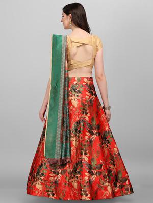 red satin flared lehenga - 18351231 - Standard Image - 3