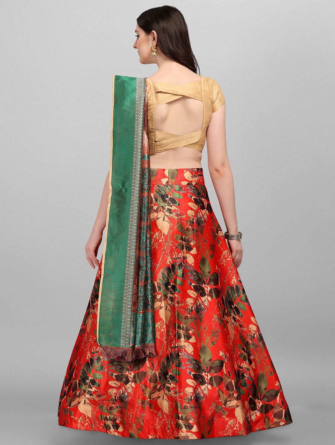 red satin flared lehenga - 18351231 - Zoom Image - 3