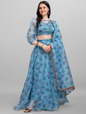 blue organza flared lehenga - 18351245 - Standard Image - 2