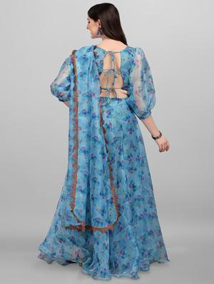 blue organza flared lehenga - 18351245 - Standard Image - 3