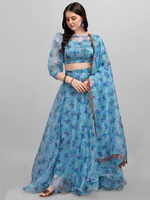 blue organza flared lehenga - 18351245 - Standard Image - 4