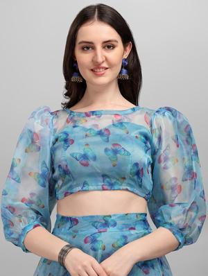 blue organza flared lehenga - 18351245 - Standard Image - 5