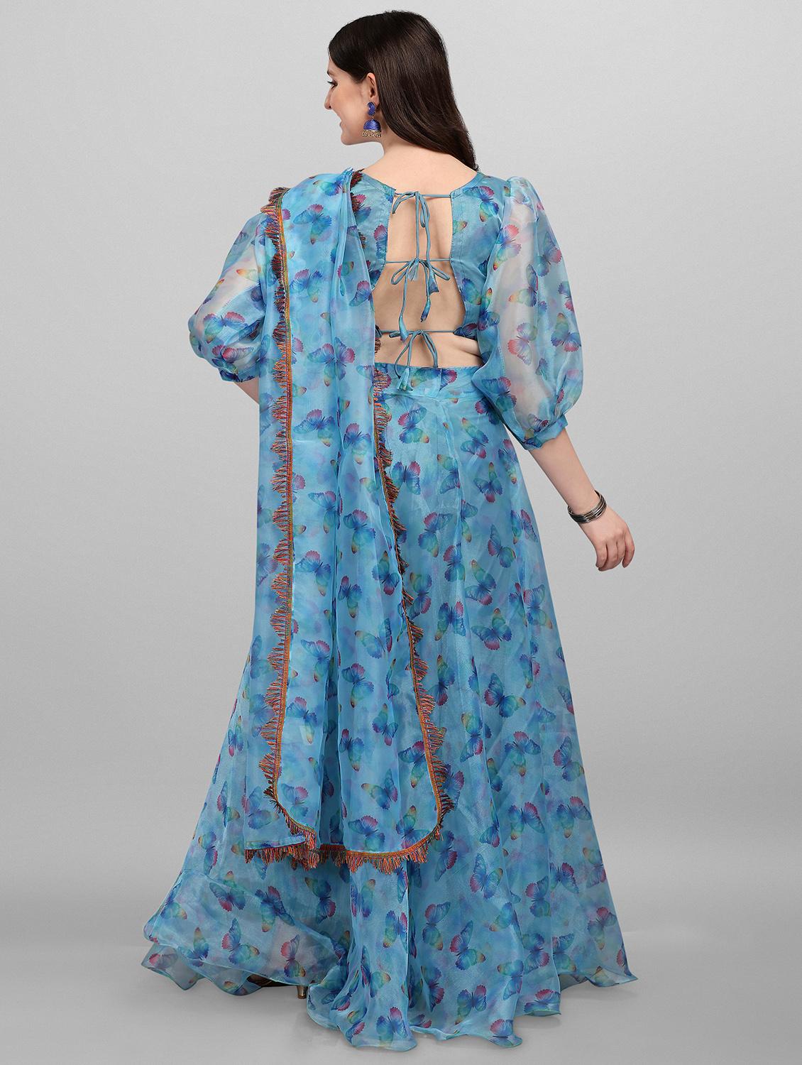 blue organza flared lehenga - 18351245 - Zoom Image - 3
