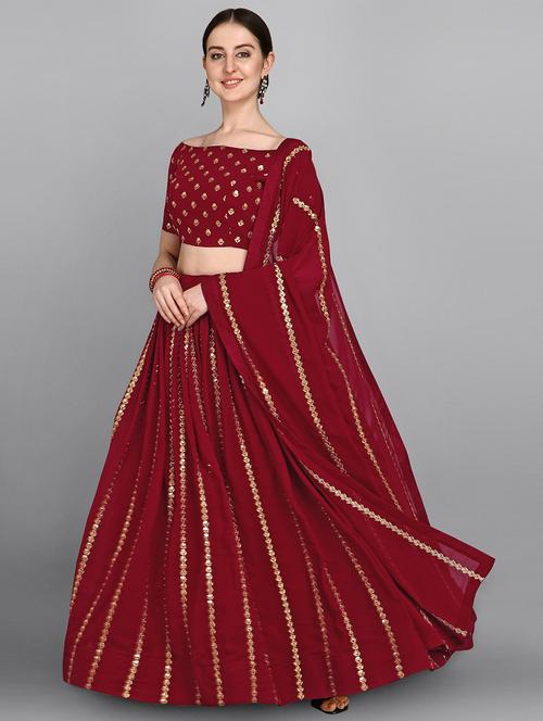 maroon georgette flared lehenga - 18351285 - Standard Image - 1