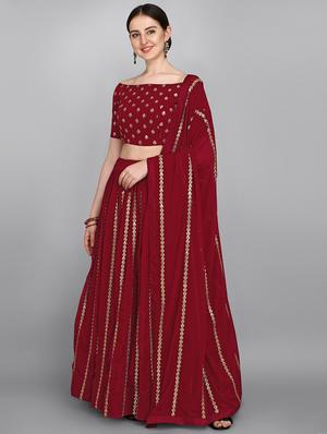 maroon georgette flared lehenga - 18351285 - Standard Image - 2