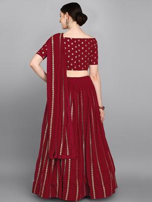 maroon georgette flared lehenga - 18351285 - Standard Image - 3