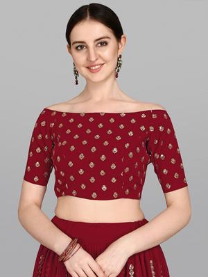 maroon georgette flared lehenga - 18351285 - Standard Image - 4