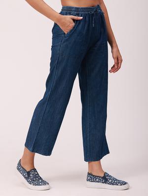 mid rise solid trouser - 18351322 - Standard Image - 3