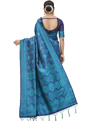 blue art silk woven saree with blouse - 18351379 - Standard Image - 2
