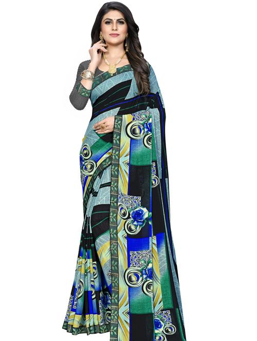 multi colored georgette printed saree with blouse - 18351649 - Very Small Image - 1