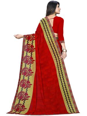 red georgette printed saree with blouse - 18351657 - Standard Image - 2