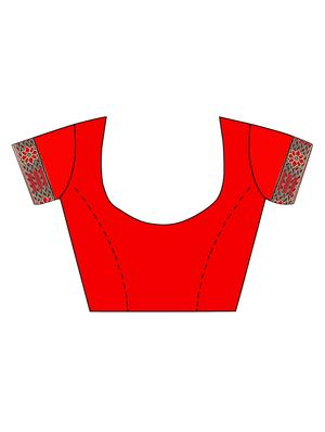 red georgette printed saree with blouse - 18351657 - Standard Image - 3