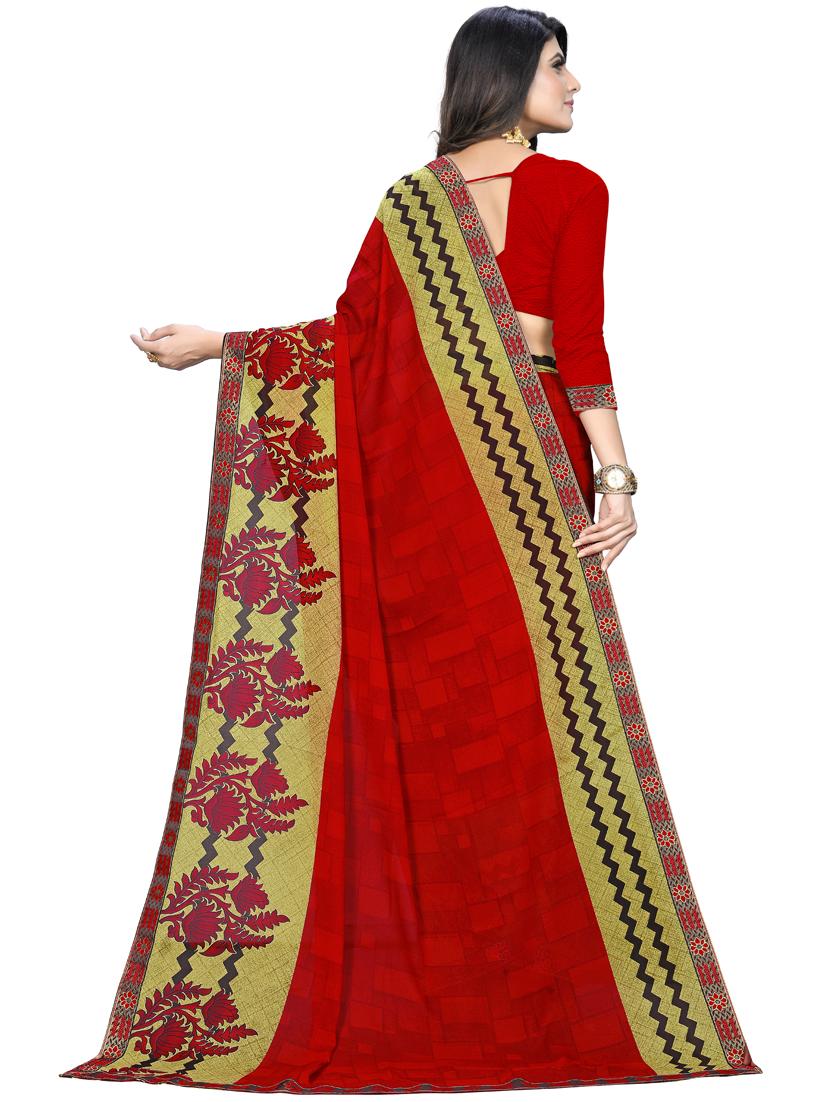 red georgette printed saree with blouse - 18351657 - Zoom Image - 2