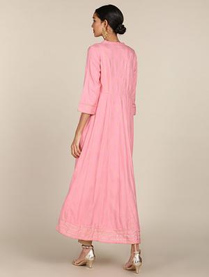 gold print yoke embroidered flared kurta - 18353099 - Standard Image - 3
