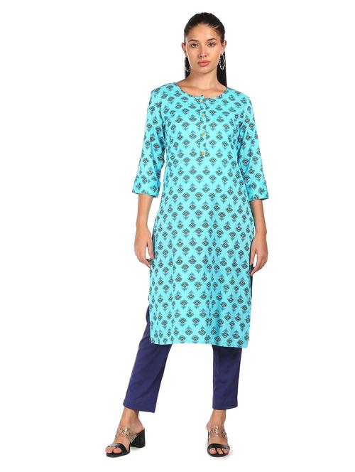 blue rayon straight kurta - 18353224 - Standard Image - 1