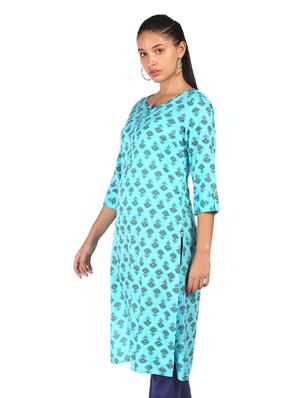 blue rayon straight kurta - 18353224 - Standard Image - 2